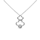 .10ct G SI 14K White Gold Diamond Two Flower Pendant Necklace 18" Long