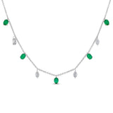 .91ct G SI 14K White Gold Diamond & Emerald Gemstone Dangling Pendant Necklace 16" + 2" EXT