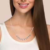 <span>GEMSTONE CLOSEOUT! </span>  2.36ct G SI 14K White Gold Diamond & Blue Sapphire Gemstone Dangling Pendant Necklace 16" + 2" EXT