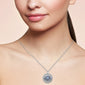 <span style="color:purple">SPECIAL!</span> .48ct G SI 14K White Gold Diamond & Blue Sapphire Gemstone Round Evil Eye Pendant Necklace 16" + 2" Ext.