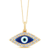 .15ct G SI 14K Yellow Gold Diamond Evil Eye Pendant Necklace 18" Long