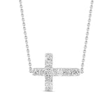 .25ct G SI 14K White Gold Diamond Sideways Cross Pendant Necklace 16" + 2" EXT