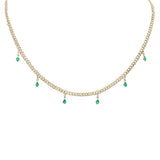 <span style="color:purple">SPECIAL!</span>  2.22ct G SI 14K Yellow Gold Diamond & Emerald Gemstone Dangling Cuban Necklace 14"+2" EXT