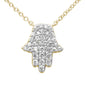 <span style="color:purple">SPECIAL!</span> .17ct G SI 14K Yellow Gold Diamond Hamsa Pendant Necklace 14" + 2" Ext.
