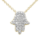 .17ct G SI 14K Yellow Gold Diamond Hamsa Pendant Necklace 14" + 2" Ext.