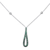 .26ct G SI 14K White Gold Diamond & Emerald Gemstone Pendant Necklace 16" + 2" Ext.