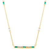 .40ct G SI 14K Yellow Gold Diamond & Emerald Gemstone Bar Pendant Necklace 18" Long