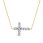 .19ct G SI 14K Yellow Gold Diamond Sideways Cross Pendant Necklace 16" + 2" Ext.
