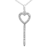 <span style="color:purple">SPECIAL!</span> .09ct G SI 14K White Gold Diamond Heart Key Pendant Necklace 18" Long