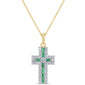<span style="color:purple">SPECIAL!</span> .35ct G SI 14K Yellow Gold Diamond & Emerald Gemstone Cross Pendant Necklace 16" + 2" Ext