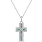 <span style="color:purple">SPECIAL!</span> .35ct G SI 14K White Gold Diamond & Emerald Gemstone Cross Pendant Necklace 16" + 2" Ext