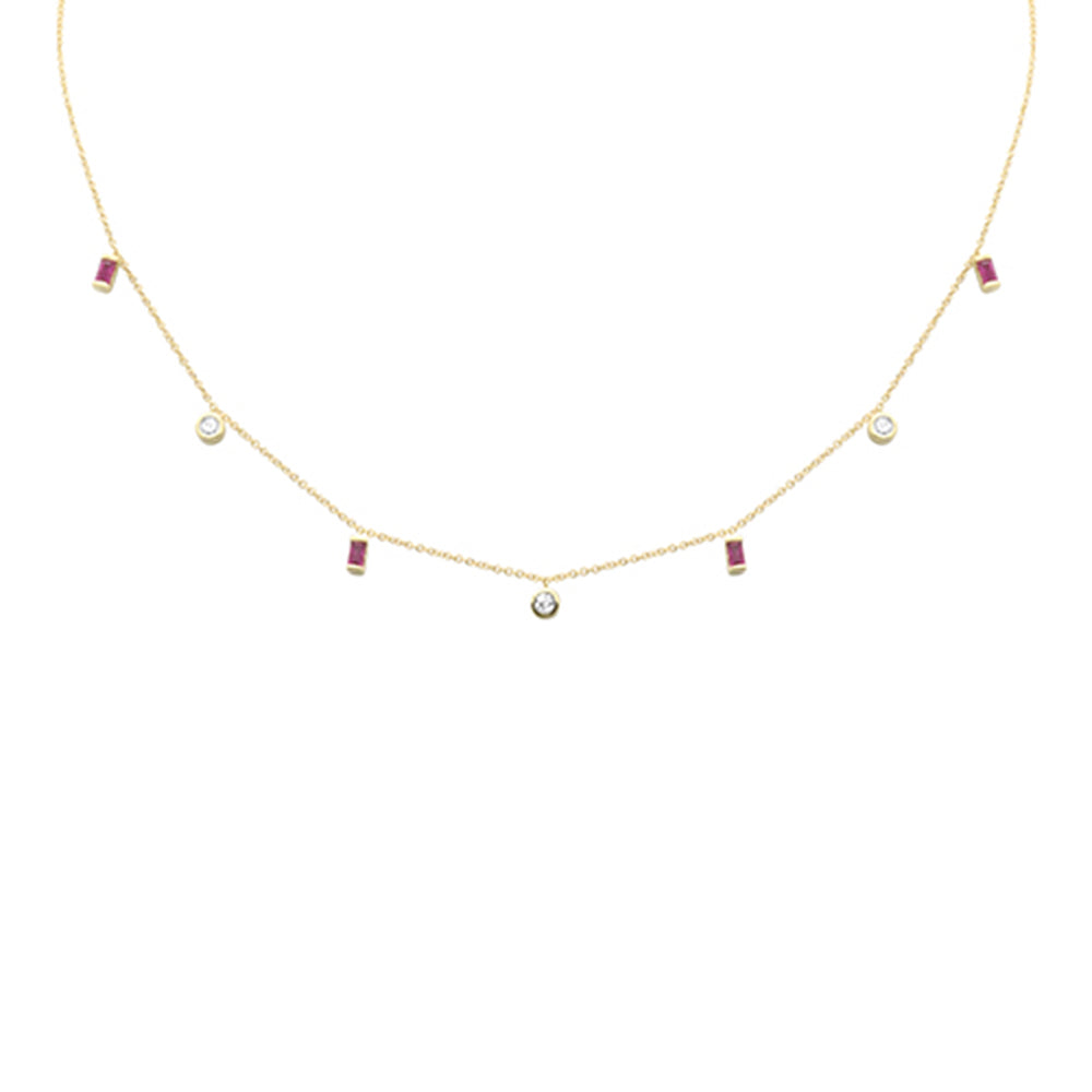 .61ct G SI 14K Yellow Gold Diamond & Ruby Gemstone Necklace 16" + 2" Ext