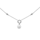 <span style="color:purple">SPECIAL!</span>.11ct G SI 14K White Gold Diamond Flower & Pearl Pendant Necklace 16" + 2" EXT