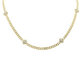 <span style="color:purple">SPECIAL!</span>.79ct G SI 14K Yellow Gold Diamond Flower Cuban Necklace 4mm 18" Long