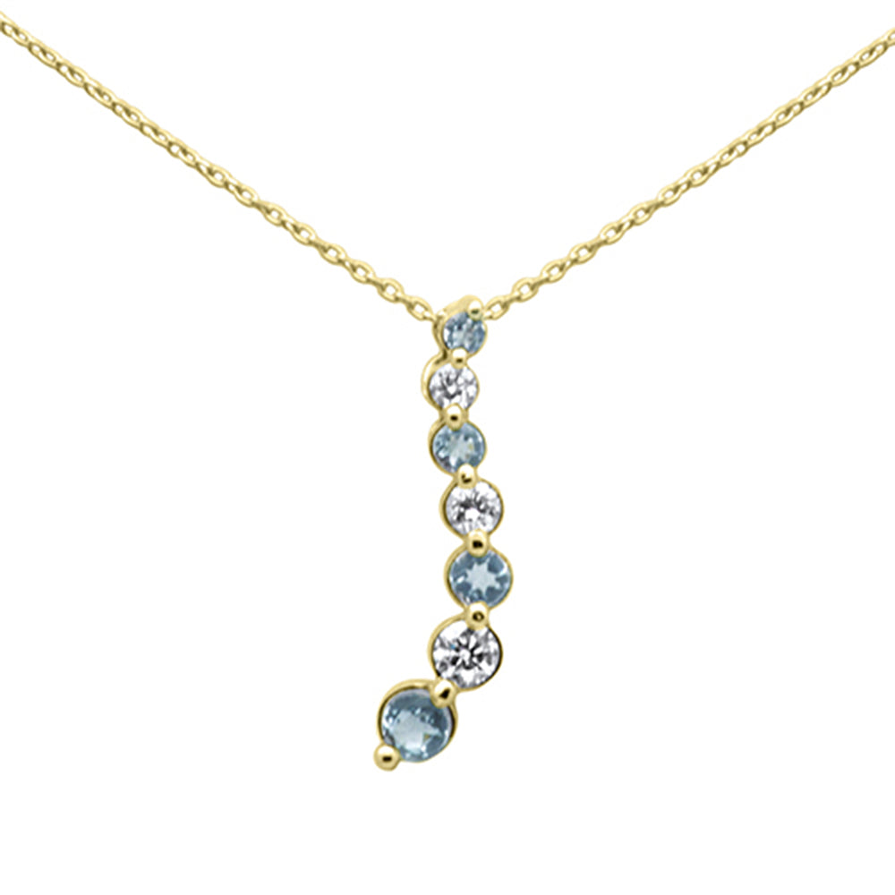 .60ct G SI 14K Yellow Gold Diamond Aquamarine Gemstone Necklace 20"Long