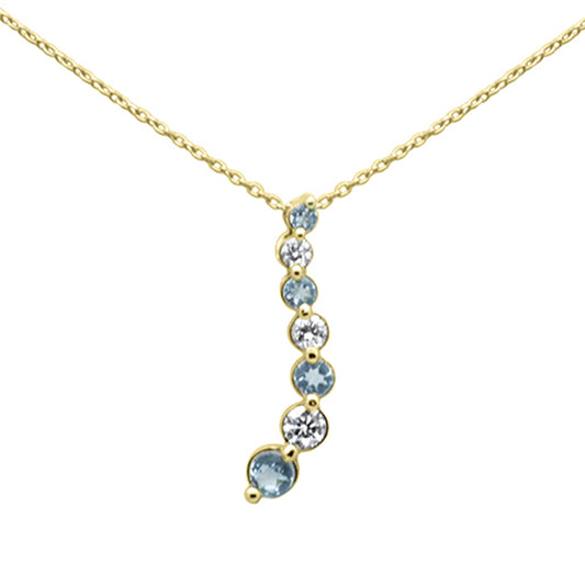 .60ct G SI 14K Yellow Gold Diamond Aquamarine Gemstone Necklace 20"Long