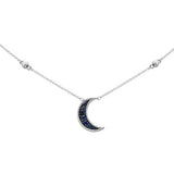 .04ct,.22ct G SI 14K White Gold Diamond & Blue Sapphire Half Moon Gemstone Necklace 20"