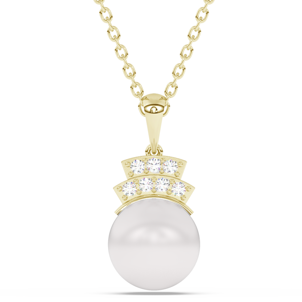 5.21ct G SI 14K Yellow Gold Diamond Pearl Pendant Necklace 18" Long