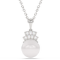 <span style="color:purple">SPECIAL!</span> 6.35ct G SI 14K White Gold Diamond Pearl Pendant Necklace 18" Long