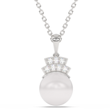 <span style="color:purple">SPECIAL!</span> 6.35ct G SI 14K White Gold Diamond Pearl Pendant Necklace 18" Long