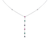  .90ct G SI 14K White Gold Diamond & Multi Color Gemstone Drop Necklace 16+2" Ext