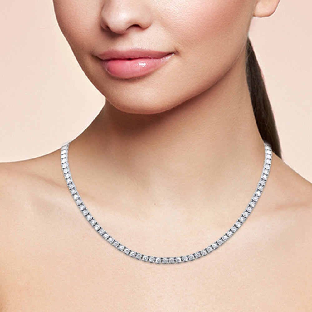 <span style="color:purple">SPECIAL!</span>  3.98ct G SI 14K White Gold Diamond Miracle Setting Tennis Necklace 14 + 3" Ext