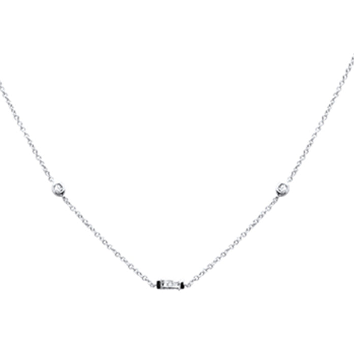 .13ct G SI 14K White Gold Baguette Diamond Pendant Necklace 16" + 2" Ext