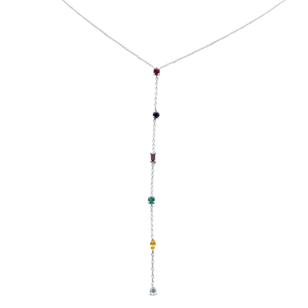 1.04ct G SI 14K White Gold Multi Color Gemstone Drop Necklace 16" Long