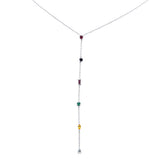 1.04ct G SI 14K White Gold Multi Color Gemstone Drop Necklace 16" Long