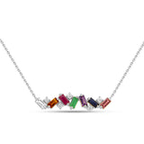 1.00ct G SI 14K White Gold Diamond & Multi Color Gemstone Necklace 16" + 2" Ext
