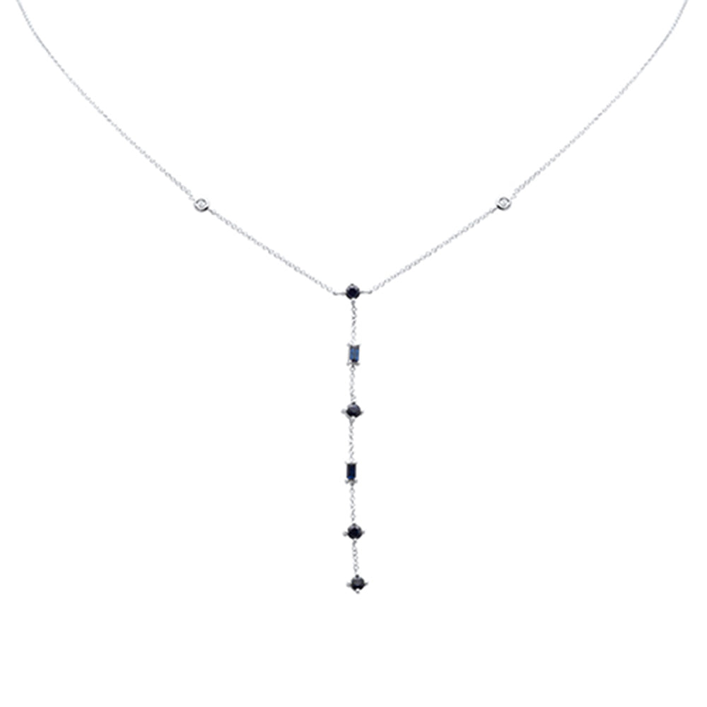 <span style="color:purple">SPECIAL!</span>  .90ct G SI 14K White Gold Diamond & Blue Sapphire Gemstone Lariat Necklace 16" Long