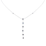 <span style="color:purple">SPECIAL!</span>  .90ct G SI 14K White Gold Diamond & Blue Sapphire Gemstone Lariat Necklace 16" Long