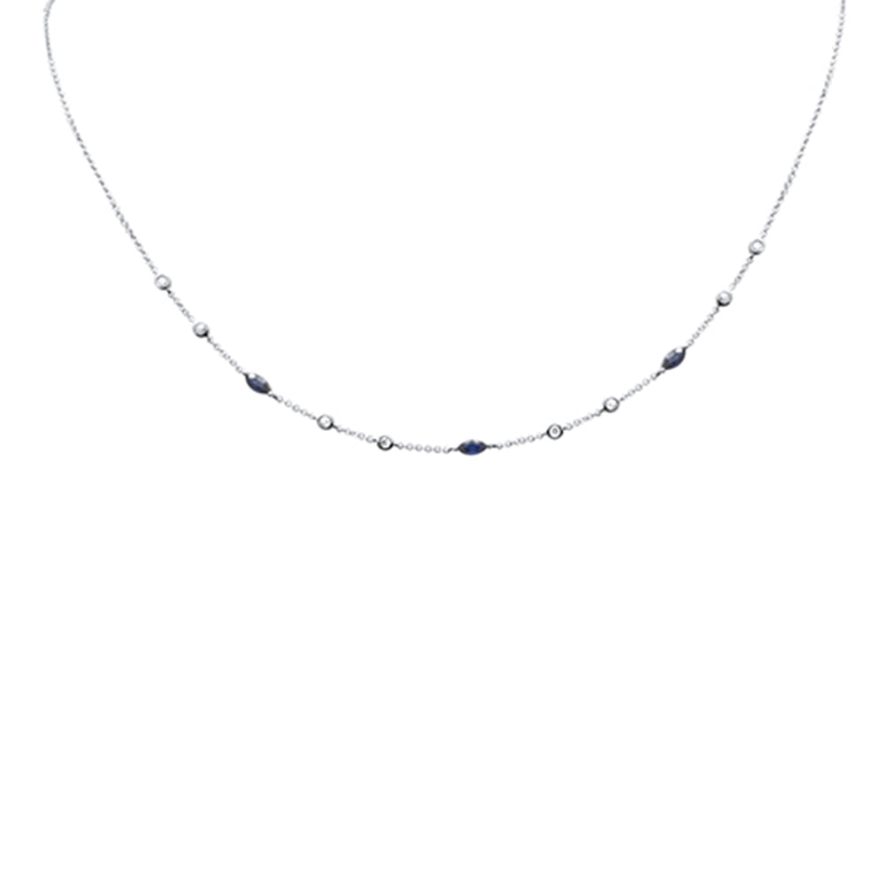 .69ct G SI 14K White Gold Diamond & Blue Sapphire Gemstone Necklace 16" + 2" Ext