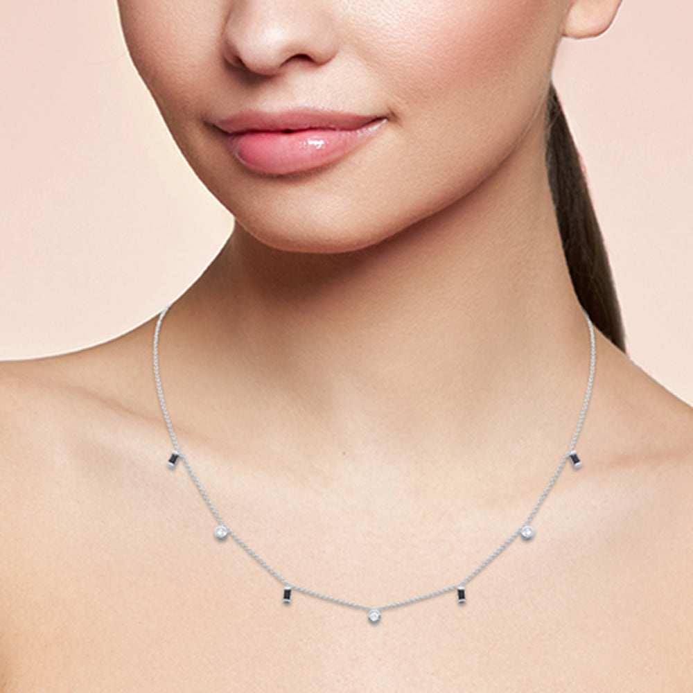 <span>DIAMOND CLOSEOUT! </span>  .65ct G SI 14K White Gold Diamond & Blue Sapphire Gemstone Necklace 16" + 2" Ext