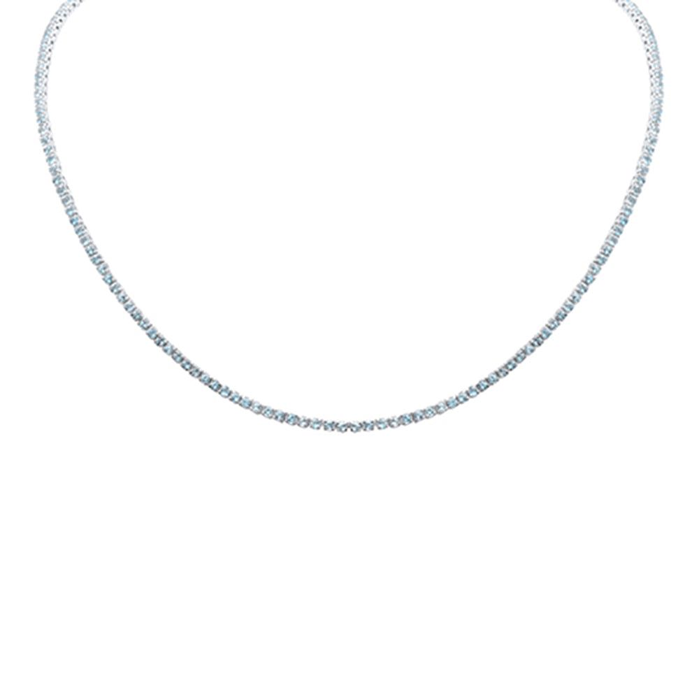 4.08ct G SI 14K White Gold Diamond Aquamarine Tennis Bracelet 12+4" Ext
