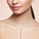 <span>DIAMOND CLOSEOUT! </span> 1.16ct G SI 14K White Gold Diamond & Blue Sapphire Drop Lariat Necklace 16+2" Ext