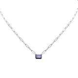 <span style="color:purple">SPECIAL!</span> 3.00ct G SI 14K White Gold Blue Sapphire Paperclip Necklace 14 + 2" Ext