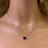 <span style="color:purple">SPECIAL!</span> 3.00ct G SI 14K White Gold Blue Sapphire Paperclip Necklace 14 + 2" Ext