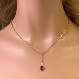 .91ct G SI 14K Yellow Gold Natural Blue Sapphire Gemstone Paperclip Necklace 14 + 2" Ext