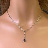 .90ct G SI 14K White Gold Natural Blue Sapphire Gemstone Paperclip Necklace 14 + 2" Ext