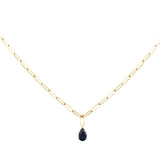 1.10ct G SI 14K Yellow Gold Blue Sapphire Paperclip Necklace 14 + 2" Ext