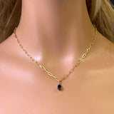 1.10ct G SI 14K Yellow Gold Blue Sapphire Paperclip Necklace 14 + 2" Ext