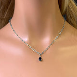 <span style="color:purple">SPECIAL!</span> 1.10ct G SI 14K White Gold Blue Sapphire Paperclip Necklace 14 + 2" Ext