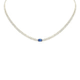 <span style="color:purple">SPECIAL!</span> 1.66ct G SI 14K Yellow Gold Round Diamond & Oval Shaped Blue Sapphire Cuban Necklace 13 + 3" Ext.