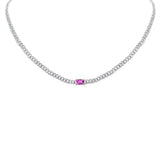 1.78ct G SI 14K White Gold Diamond & Pink Sapphire Cuban Chain Necklace 13+3" Ext