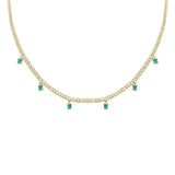2.41ct G SI 14K Yellow Gold Diamond & Emerald Gemstone Cuban Chain Necklace 13+3" Ext