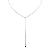 6.15ct G SI 14K White Gold Round Diamond & Blue Sapphire Tennis Drop Lariat Y Necklace 14+4'Ext