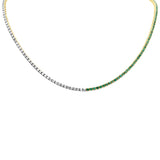 5.70ct G SI 14K Yellow Gold Diamond & Emerald Gemstone Tennis Necklace 14" Long