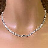 2.12ct G SI 14K White Gold Oval Shaped Aqua Gemstone & Diamond Cuban Necklace 13+3" Long