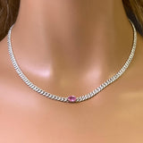 2.38ct G SI 14K White Gold Diamond & Pink Sapphire Gemstone Chain Necklace 13+3" Long
